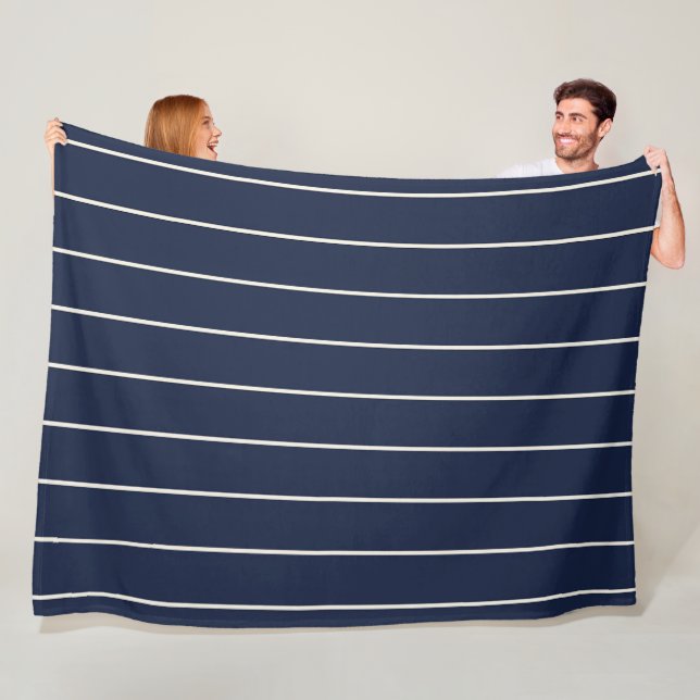 Classic Navy Blue Ivory Pinstripes  Fleece Blanket (In Situ)