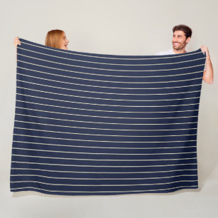 Classic Navy Blue Ivory Pinstripes Fleece Blanket