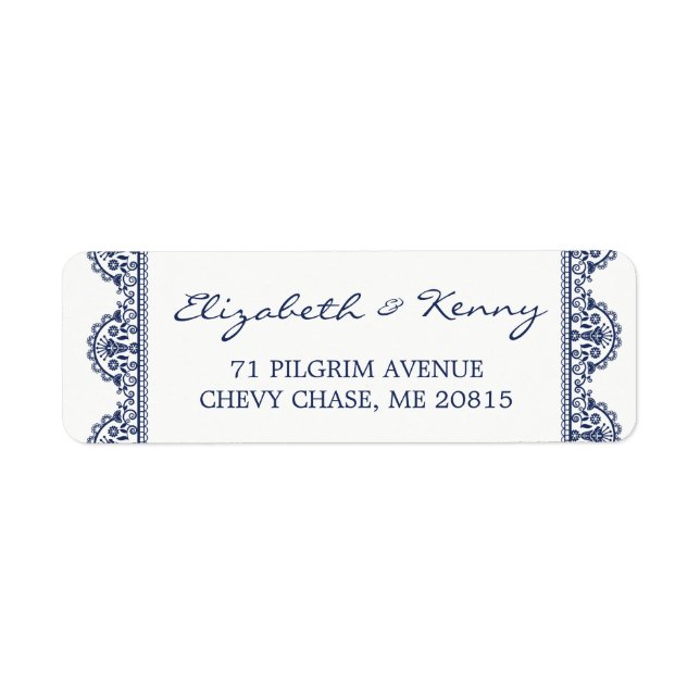 Classic Navy Blue Lace Return Address Label (Front)