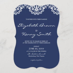 Classic Navy Blue Lace Wedding Invitation Card