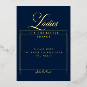 Classic Navy Blue Ladies Bathroom Basket Sign