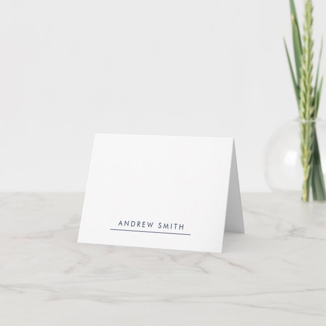 Classic Navy Blue Modern Line Simple Minimalist Note Card (Front)
