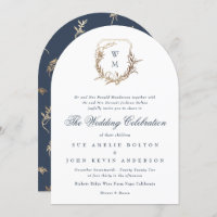 classic Navy Blue monogram gold crest arch