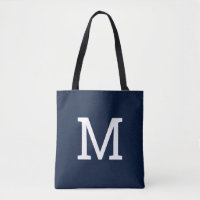 Classic Navy Blue Monogram Initial Tote Bag