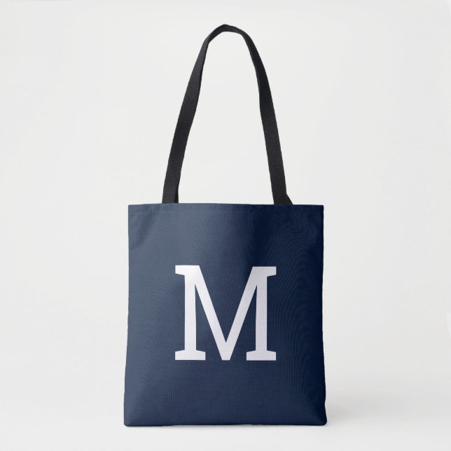 Classic Navy Blue Monogram Initial Tote Bag (Front)