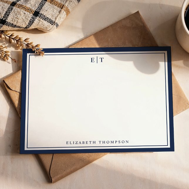 Classic Navy Blue Monogram Name Border Card (Creator Uploaded)