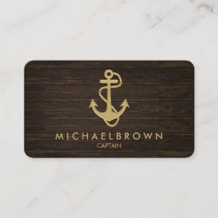 Classic Navy Blue Nautical Anchor wood Business Card