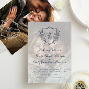 Classic Navy Blue Overlay Photo Rehearsal Dinner Invitation