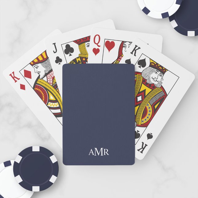 Classic Navy Blue Personalised Monogram Playing Cards (Creator Uploaded)