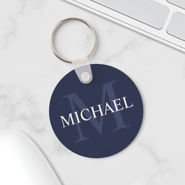 Classic Navy Blue Personalized Monogram and Name Key Ring (Creator Uploaded)