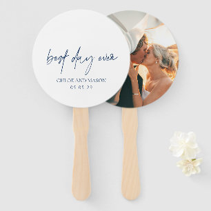Classic Navy Blue Photo Elegant Wedding Hand Fan