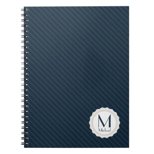 Classic Navy Blue Pin-striped - Custom Monogram Notebook (Front)