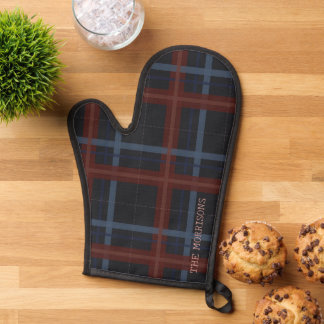Classic Navy Blue Plaid Pattern Oven Mitt