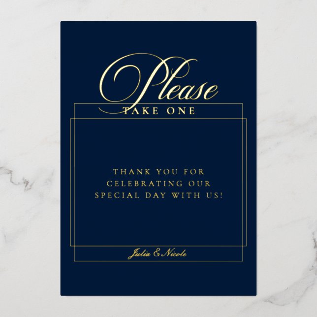 Classic Navy Blue Please Take One Wedding Sign (Front)