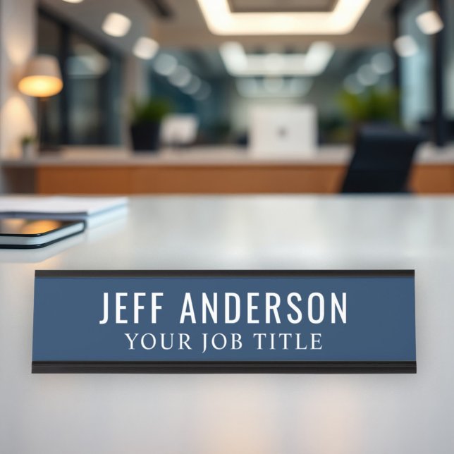 Classic Navy Blue Professional Name and Title Desk Name Plate (Creator Uploaded)