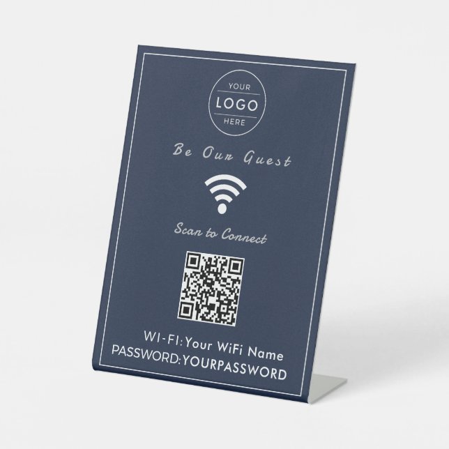Classic Navy Blue QR Code WiFi Sign (Front)