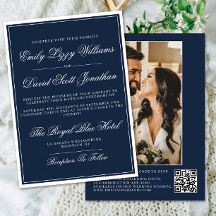 Classic Navy Blue Regal Traditional QR Photo Invitation