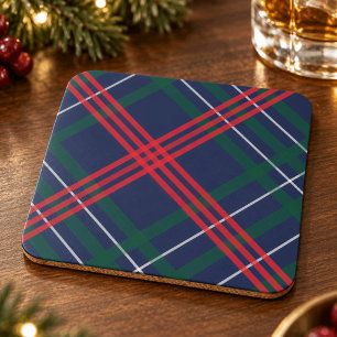 Classic Navy Blue Scottish Tartan Plaid Holiday Coaster