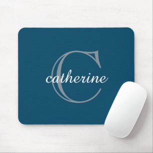Classic Navy Blue Script Monogram Mouse Pad