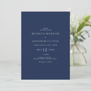 Classic Navy Blue   Silver All In One Wedding Invitation