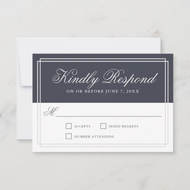 Classic Navy Blue Simple Elegant Wedding RSVP Card (Front)