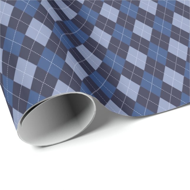 Classic Navy Blue Small Argyle Diamonds Wrapping Paper (Roll Corner)