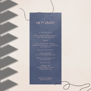Classic Navy Blue Smoke Wedding Dinner Menu Card