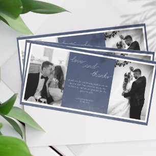 Classic Navy Blue Smoke Wedding Photo Thank You Card