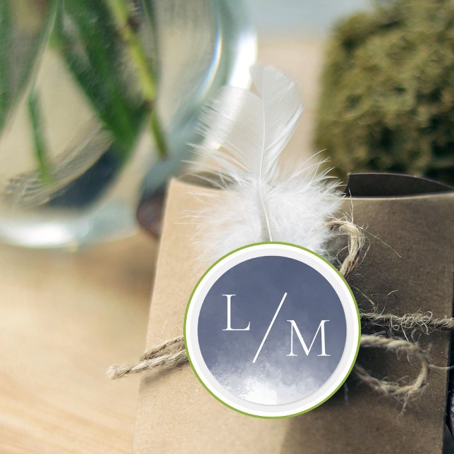 Classic Navy Blue Smoke Wedding Round Sticker (Creator Uploaded)