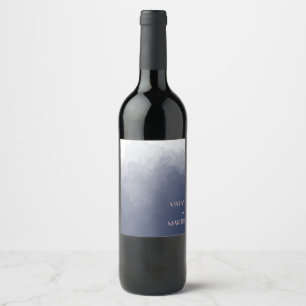 Classic Navy Blue Smoke Wedding Wine Label