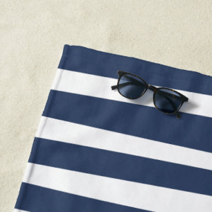 Classic Navy Blue Stripes Timeless Nautical Beach Towel