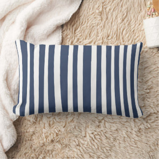 Classic Navy Blue Stripes | Timeless Nautical Lumbar Cushion