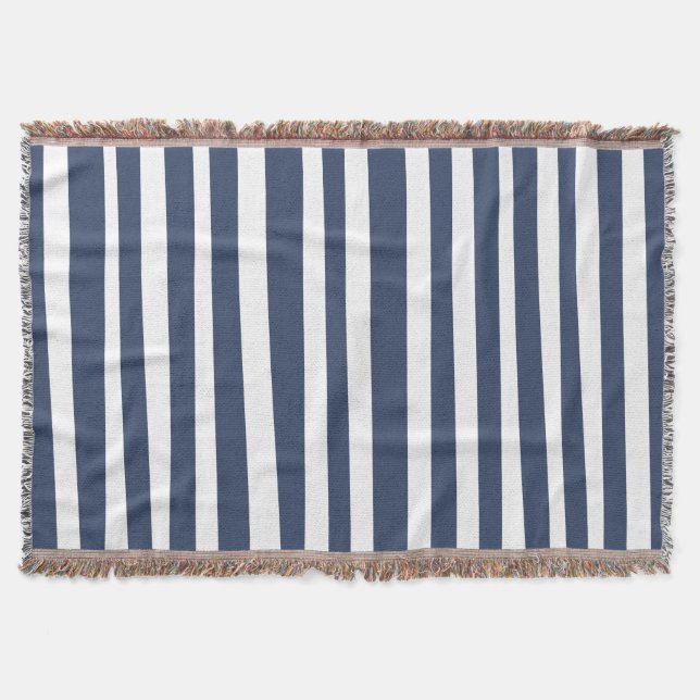 Classic Navy Blue Stripes | Timeless Nautical  Throw Blanket (Front)