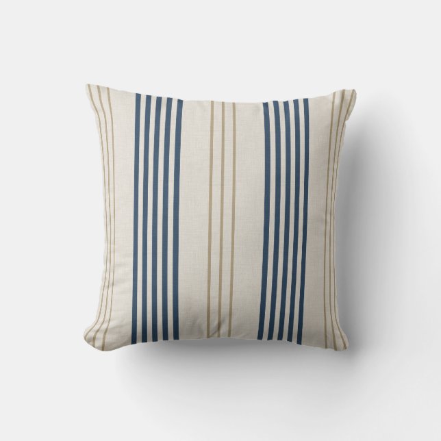Classic Navy Blue Ticking Stripe Pattern Cushion (Front)