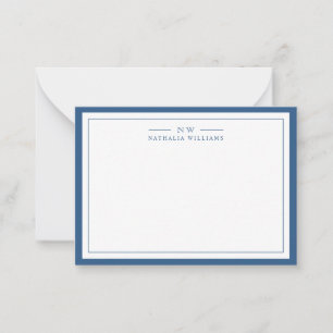 Classic Navy Blue Two Border Monogram Lined Card