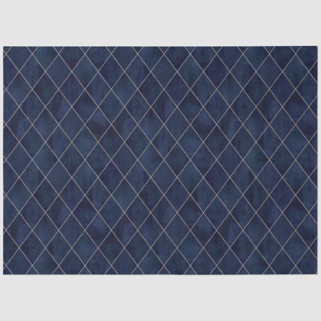 Classic Navy Blue Velvet Argyle Pattern Luxury Tissue Paper (Front)
