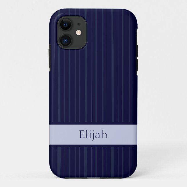 Classic Navy Blue Vertical Stripe Case-Mate iPhone Case (Back)