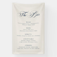 Classic Navy Blue Wedding Bar Menu Reception Décor