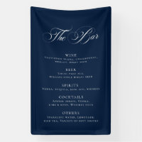 Classic Navy Blue Wedding Bar Menu Reception Décor