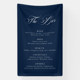 Classic Navy Blue Wedding Bar Menu Reception Décor Banner