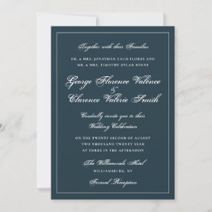 Classic Navy Blue Wedding Calligraphy Invitation