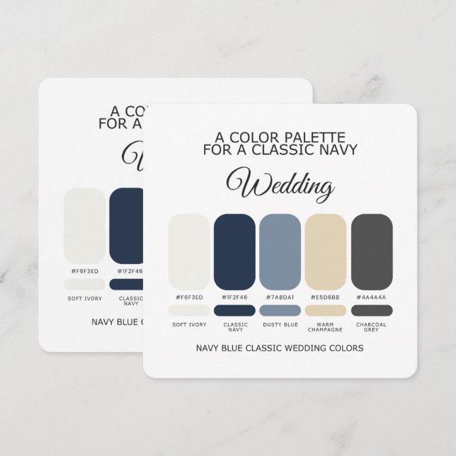 Classic Navy Blue Wedding Color Palette Card (Front/Back)