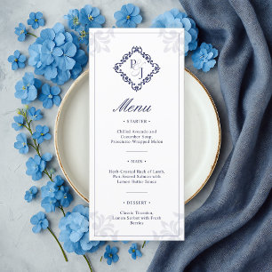 Classic Navy Blue Wedding Menu Card