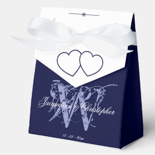 Classic Navy Blue Wedding Monogram White Names Favour Box
