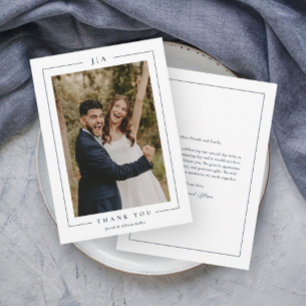 Classic Navy Blue Wedding Photo Thank You Card