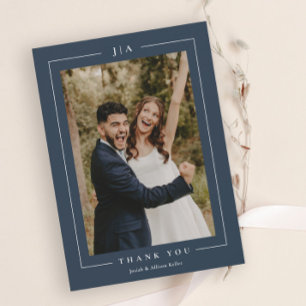 Classic Navy Blue Wedding Photo Thank You Card