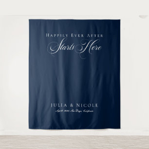 Classic Navy Blue Wedding Welcome Backdrops Banner Tapestry