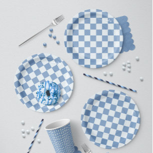 Classic Navy Blue & White Gingham Picnic Paper Plate