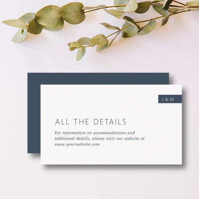 Classic Navy Blue & White Monogram Wedding Details Enclosure Card (Creator Uploaded)