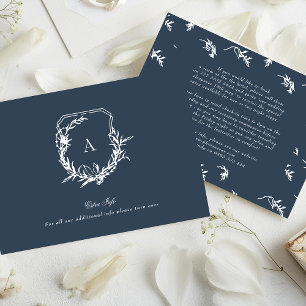 classic navy blue White vintage crest details Enclosure Card